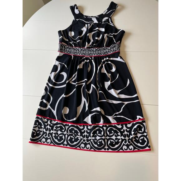 White House Black Market Dress Sz M Geometric Black White Red Sleeveless Stretch - Picture 4 of 7